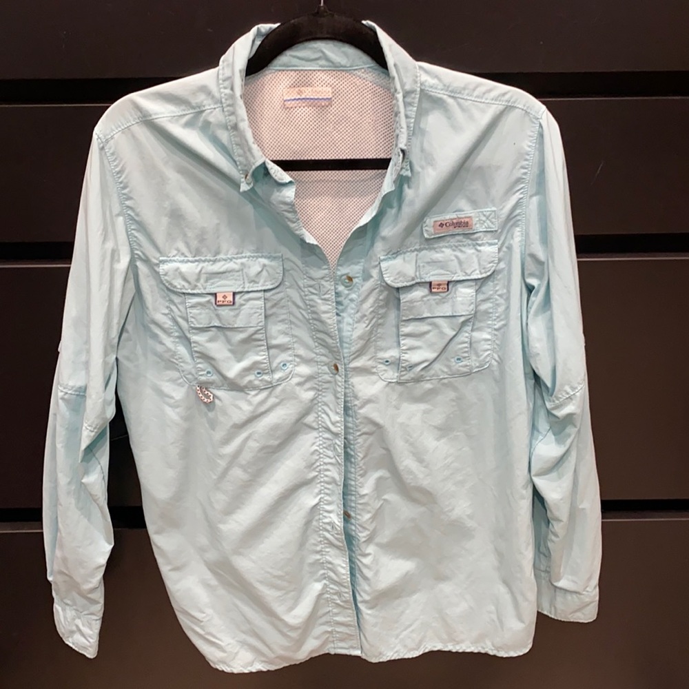 Small LS Turquoise Columbia Fishing Shirt